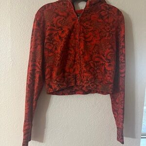 Lucky Brand Red Floral Crop Hoodie